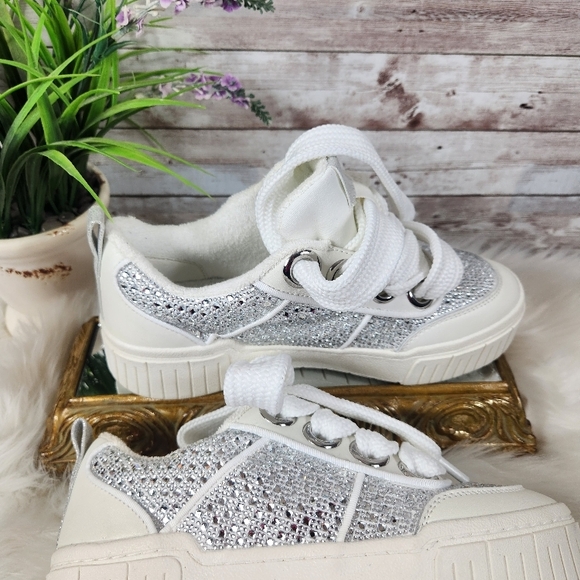 GIANNI BINI, Stylish White, Silver and clear stones, Women's Sneakers, Sz 8.5M - Picture 7 of 11